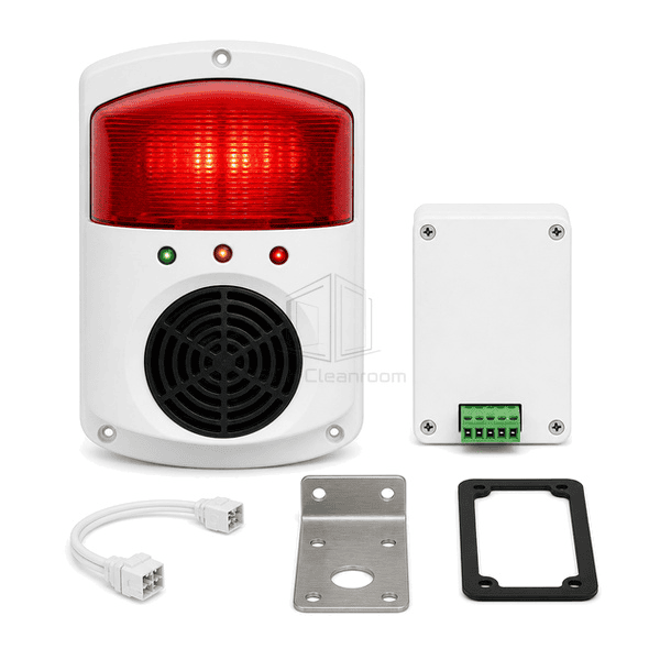 Front view of combined red beacon and electronic sounder