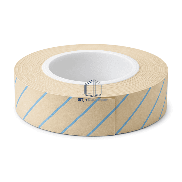Side view of autoclave tape showing paper layers and white plastic core