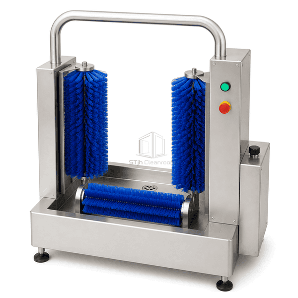 Automatic boot washer interface view showing brush set, drain and controls