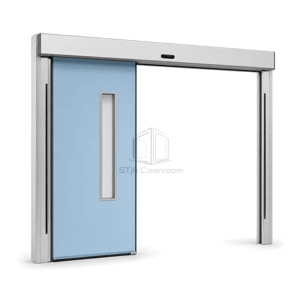 Automatic cleanroom sliding door fully open for touchless passage