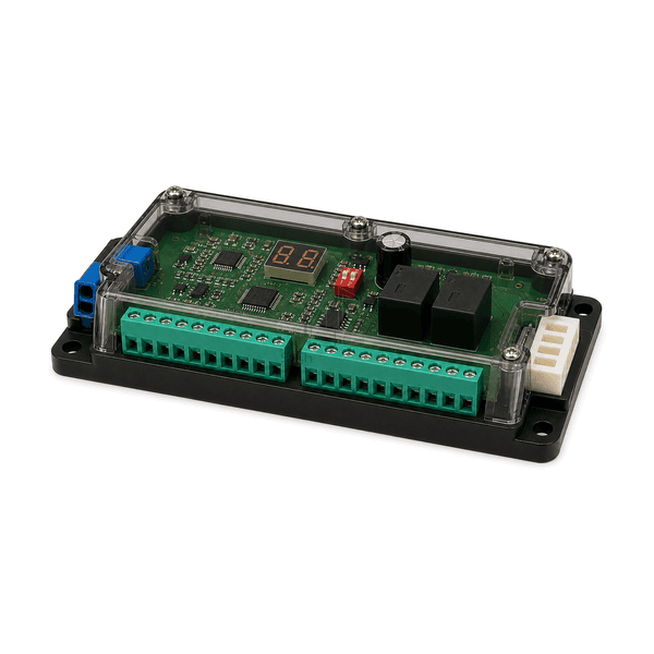 Low right-side view showing the automatic door controller cover depth terminal entries and motor connector