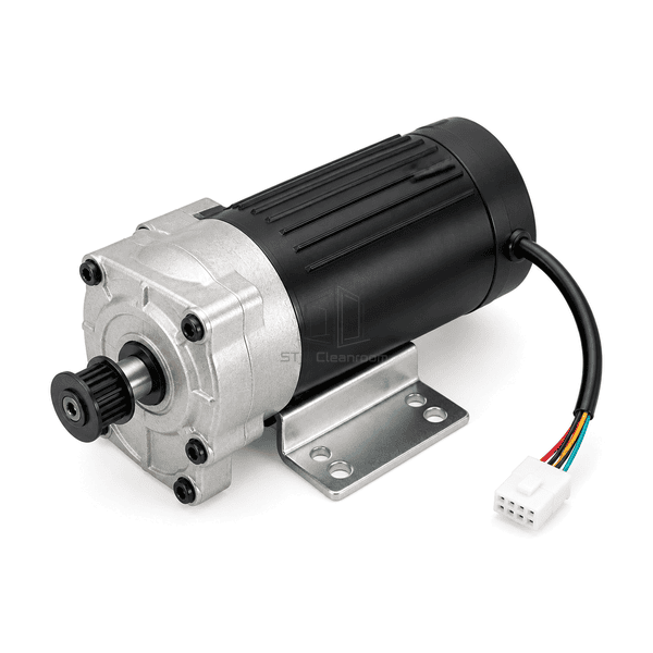 High horizontal complete view of the brushless door operator motor assembly and four-hole support bracket
