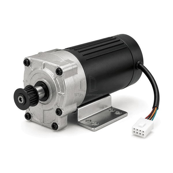 Low side view showing automatic sliding door motor shell reduction gearbox output pulley and mounting depth