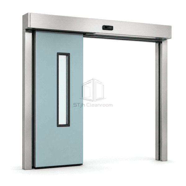 Automatic hermetic sliding door fully open beside the sterile-room entrance