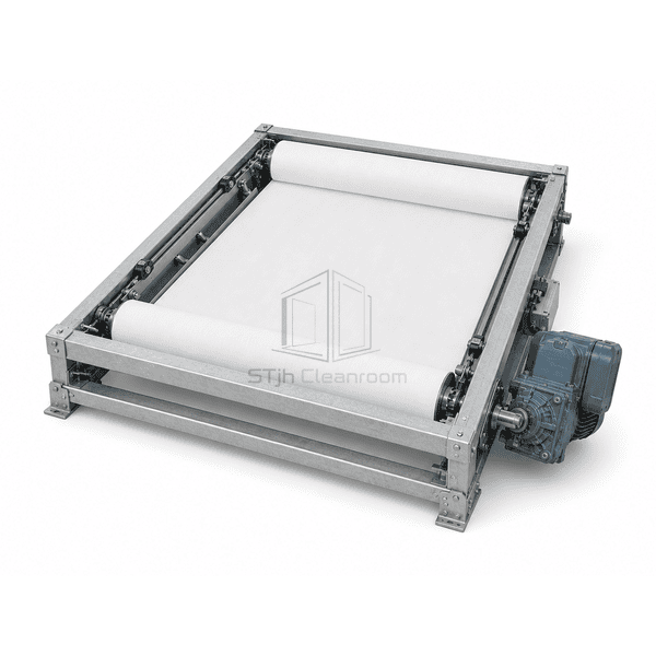 Complete horizontal automatic roll filter assembly with geared drive