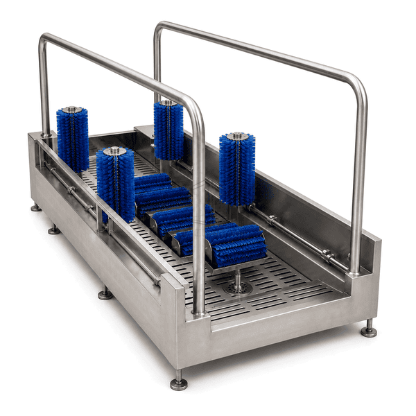 Close view of removable boot brush module and solution feed line