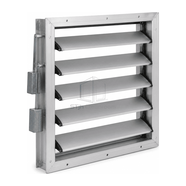 Complete backdraft damper in an exhaust duct mounting orientation