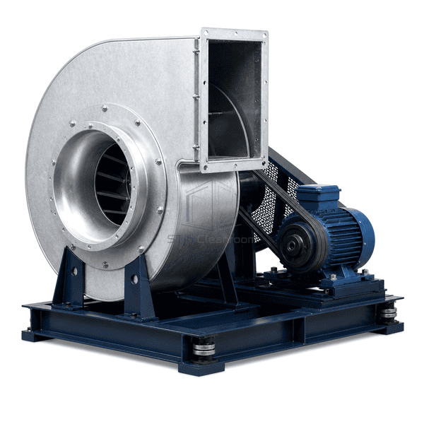 Opposite-side view of the complete backward-curved centrifugal fan assembly