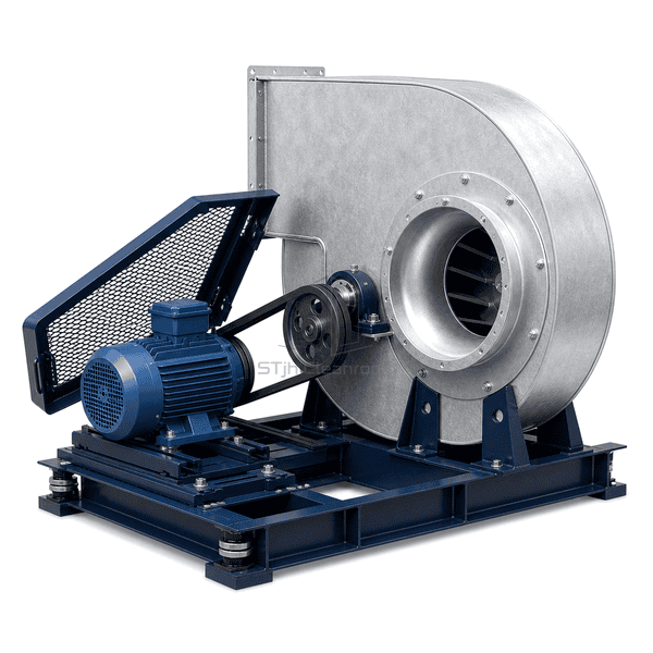 Discharge flange inlet cone and structural base details on the centrifugal fan
