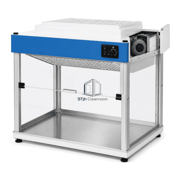 Side view showing the compact fan filter housing and clear panel