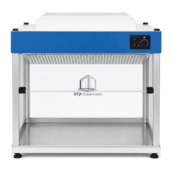 Front view through the clear opening of the tabletop HEPA hood