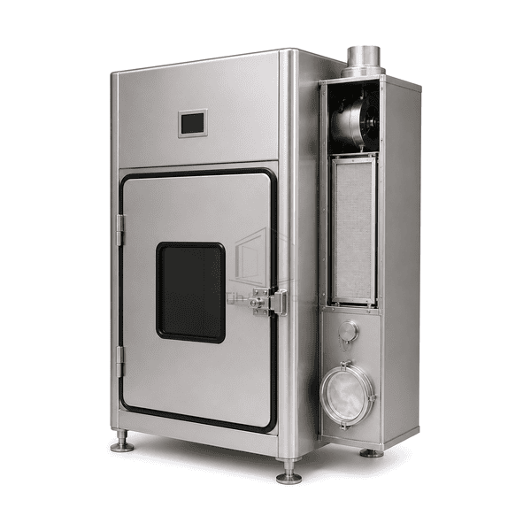 Side cutaway of containment fan, HEPA filter and safe-change section