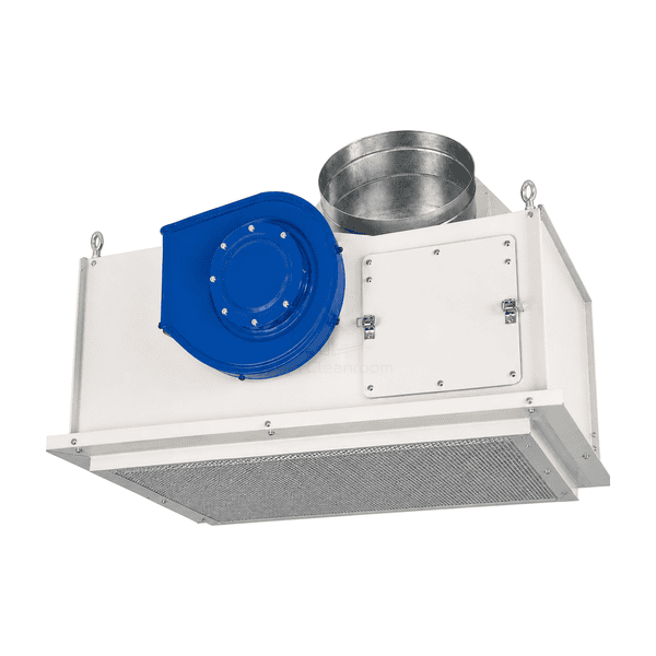 Top three-quarter view of the blower filter unit duct collar motor and access panel