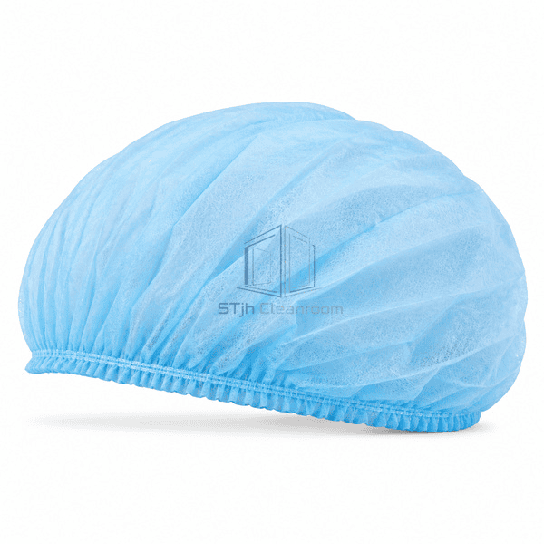 Blue bouffant cap side profile showing crown depth