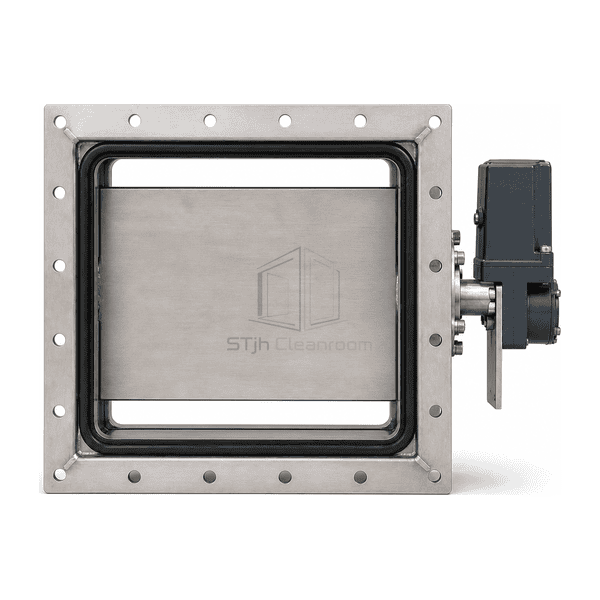 Front view of solid butterfly blade in a rectangular isolation frame