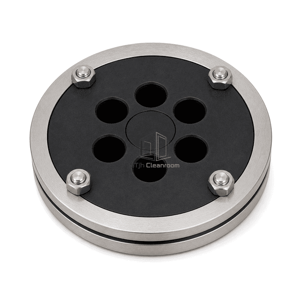 Reverse elevated view showing black six-hole insert and four bolts