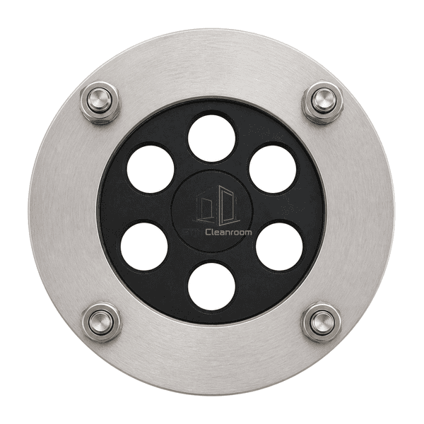 Front view showing six cable passages and four compression fasteners
