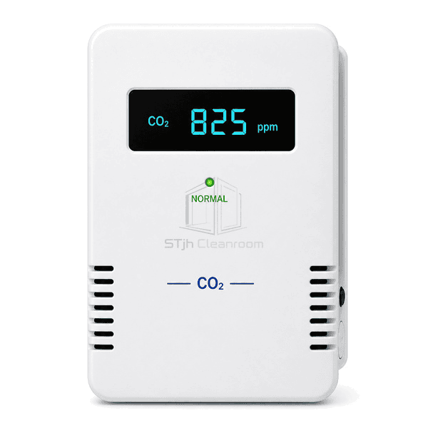Front view of cleanroom CO2 sensor showing carbon dioxide concentration