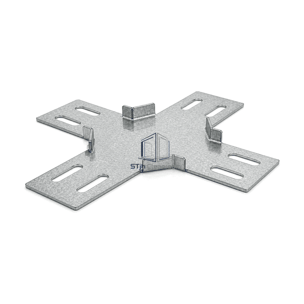 Low side view showing ceiling grid connector thickness and folded locating tabs