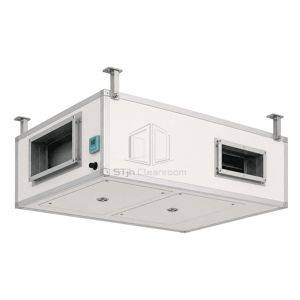 Complete shallow horizontal air handler for ceiling suspension