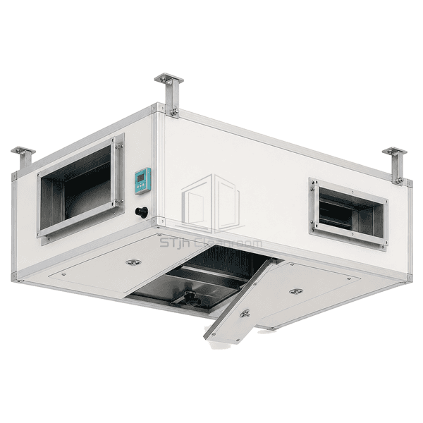 Close view of bottom access panel drain pan and hanging bracket