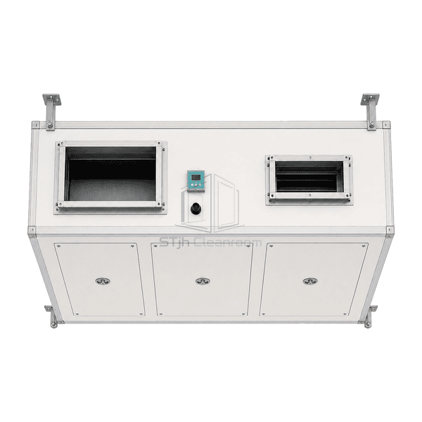 Front end view of a ceiling-mounted AHU with duct collar