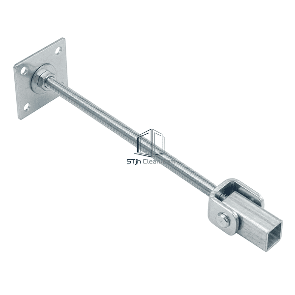 Elevated view of the suspension rod anchor, threaded shaft and clevis interface