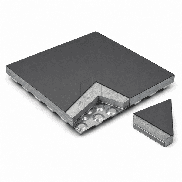 Cutaway showing cement infill and a formed domed steel bottom pan