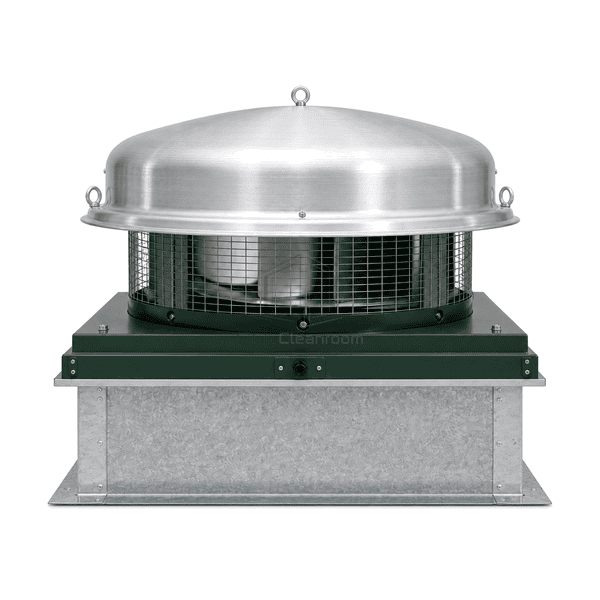 Front elevation of the downblast centrifugal roof exhaust fan and windband
