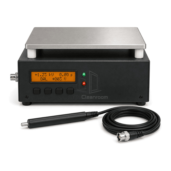 Side view of charged plate monitor showing plate air gap insulators and enclosure depth