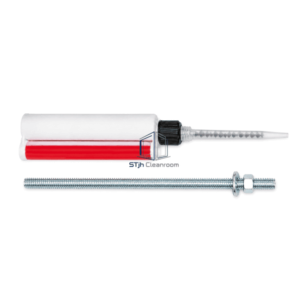 Horizontal chemical anchor cartridge with mixer nozzle and threaded rod
