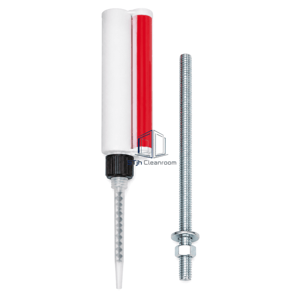 Upright view of chemical anchor resin cartridge mixer and anchor rod