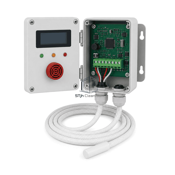 Rear interface view showing sensor zones, alarm relays and power terminals