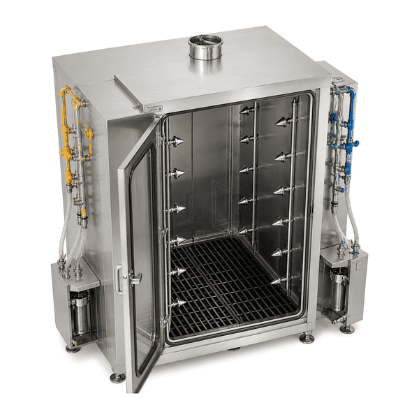 Overhead cutaway of treatment spray and separate final-rinse circuits
