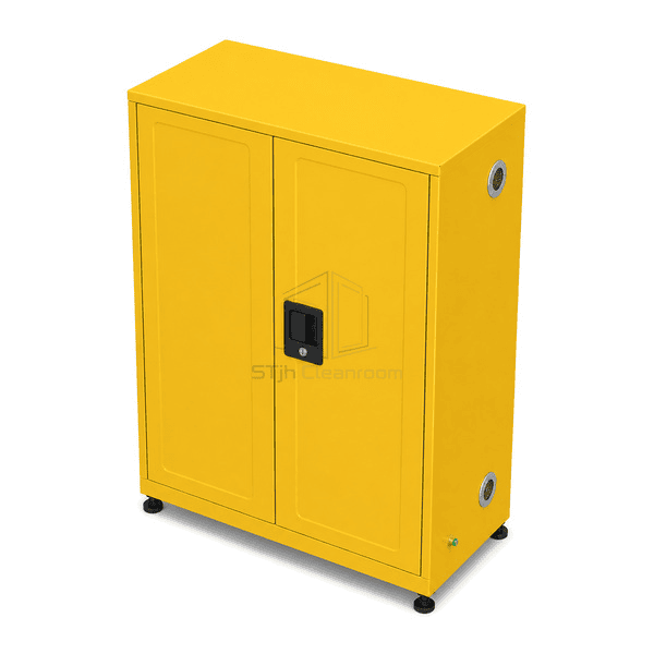Elevated view of chemical safety cabinet roof and capped vents