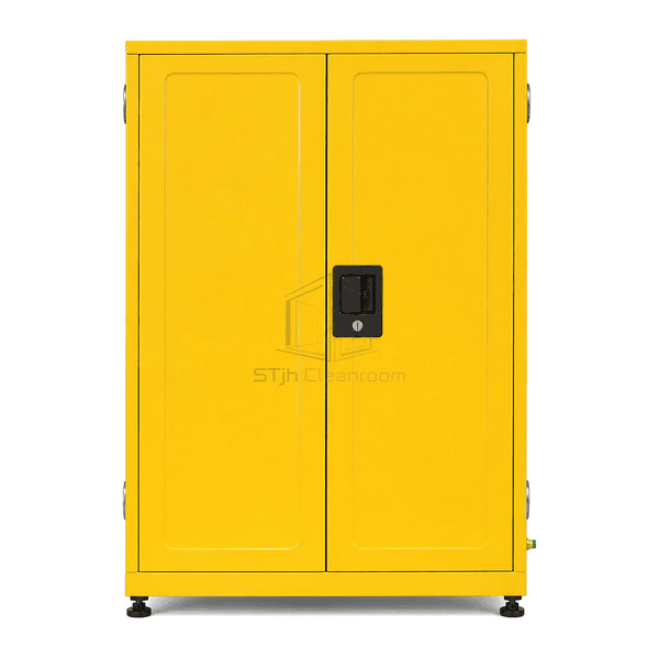 Front view of chemical safety cabinet recessed handles and vents