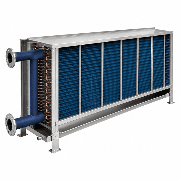High opposite view of the complete chilled-water coil