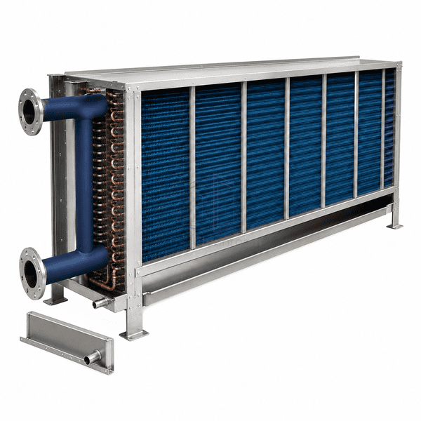 Cooling coil with drain-pan end cover removed