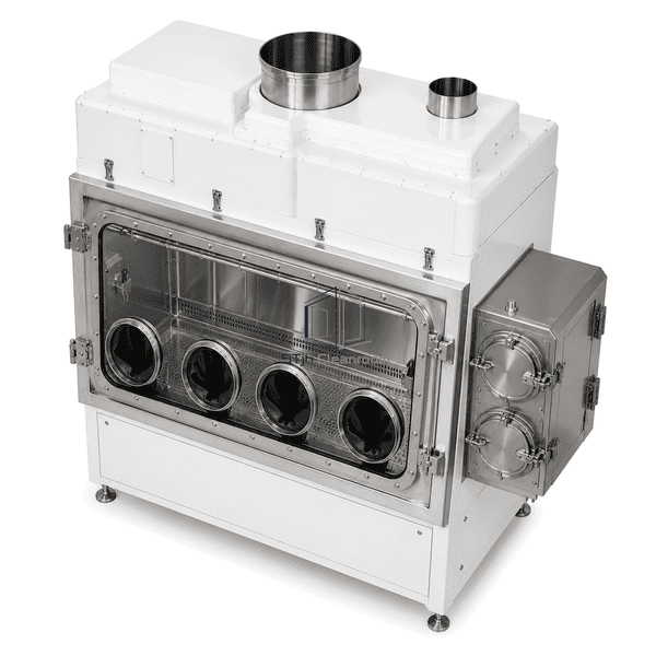 High-angle view of the glovebox and double-door transfer chamber