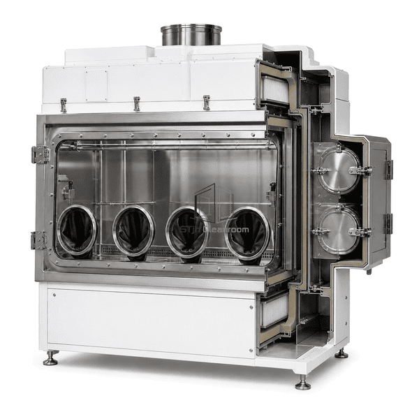 Side cutaway showing the negative-pressure chamber and filtered exhaust