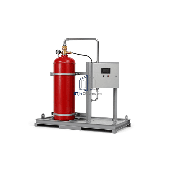 Complete horizontal arrangement of cylinders, manifold, nozzles and release panel