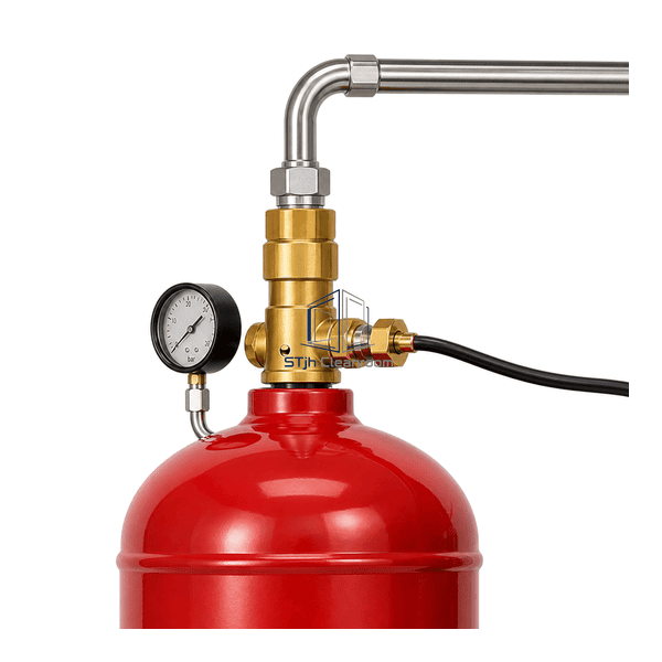 Complete valve interface view showing discharge manifold, pressure switch and actuator