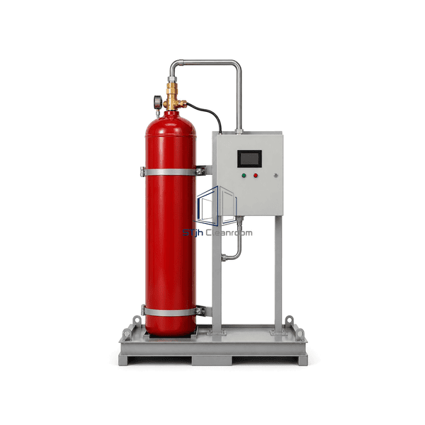 Side view showing cylinder depth, mounting frame and release control enclosure