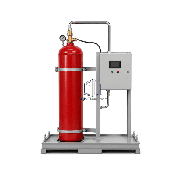 Front view of the clean-agent cylinders, manifold and supervised valves