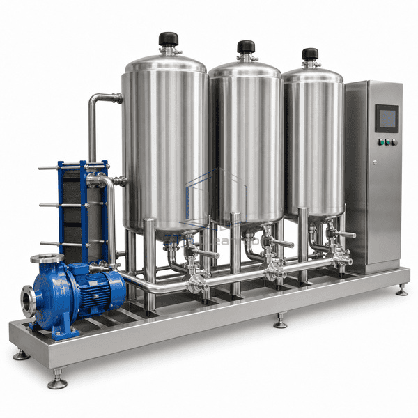 Clean-in-place system circulation pump and plate heater joint detail