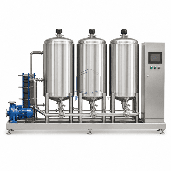 Clean-in-place system front view showing pump heater and controls
