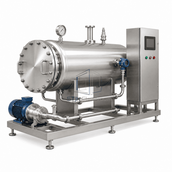 Clean steam generator left-side view highlighting the bolted removable U-tube bundle head