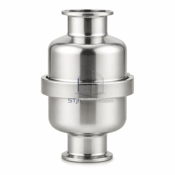 Clean steam trap side view highlighting the two-piece polished body and single maintenance clamp profile