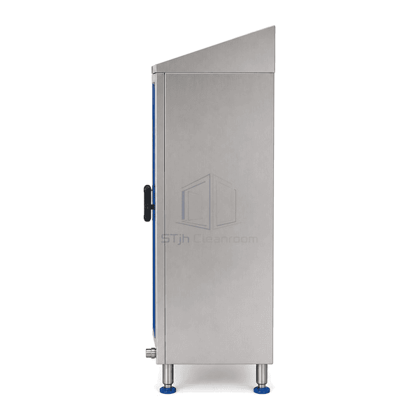 Side view showing clean utensil cabinet depth and raised hygienic base