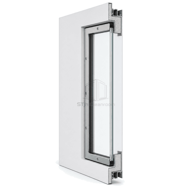 Door-leaf section showing reinforced observation glazing and seals
